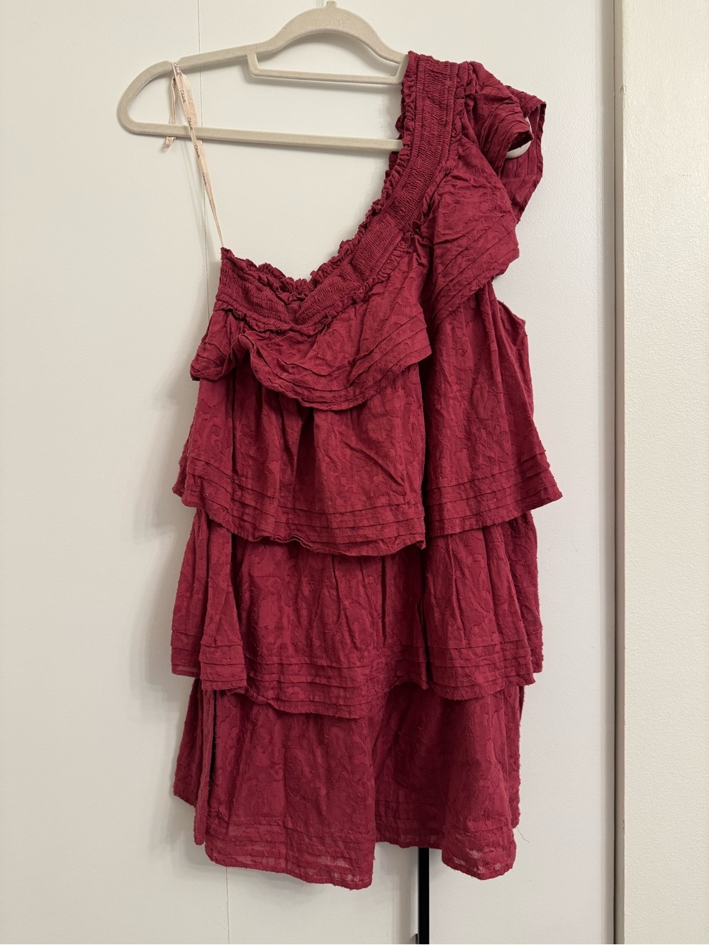 Cleobella One-Shoulder Ruffle Dress in Deep Raspberry - Picture 2 of 6